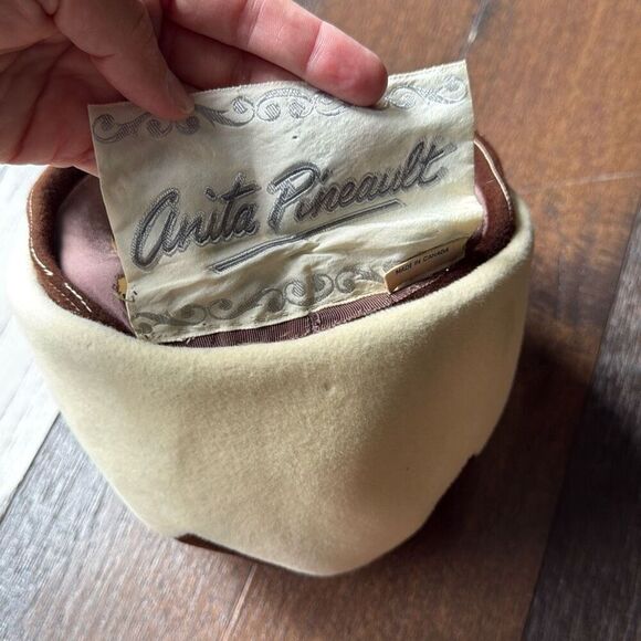 Vintage Anita Pineault wool hat women’s cream and brown bucket hat movie prop Ha - Picture 5 of 7